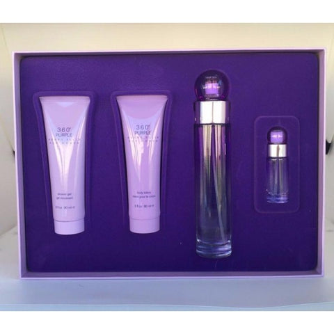 GIFT/SET 360 PURPLE BY PERRY ELLIS 4PCS.  3.4 FL Perfume By PERRY ELLIS For WOMEN